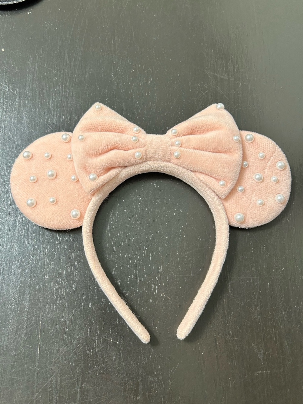 Blush Pink Pearl-Embellished Velvet Mouse Ear Headband